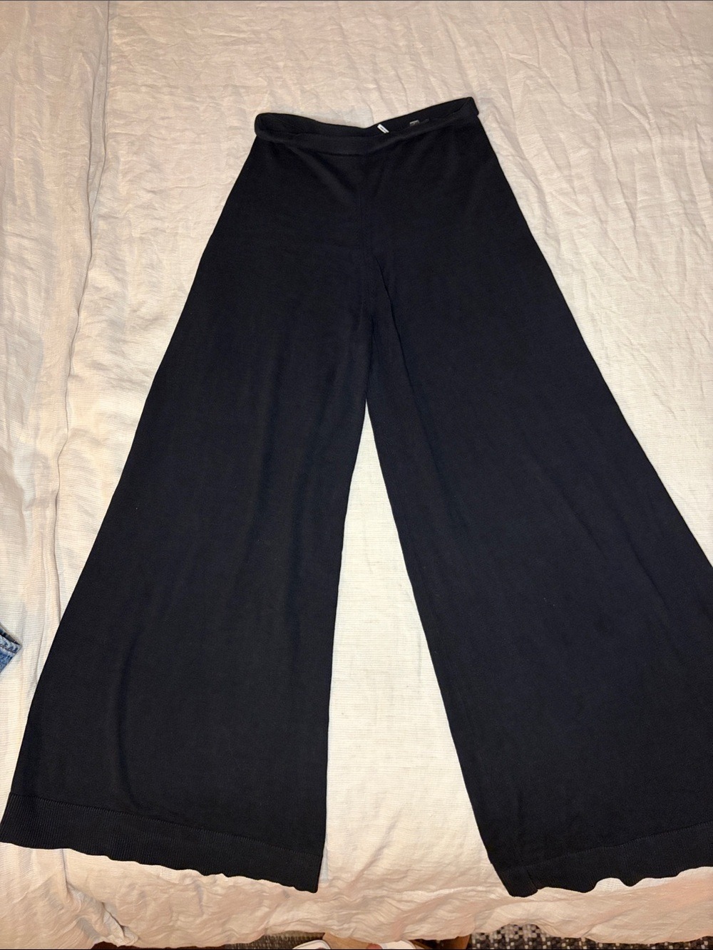 Black Wide-Leg Knit Pants - Women's Casual Palazzo Silk Cashmere